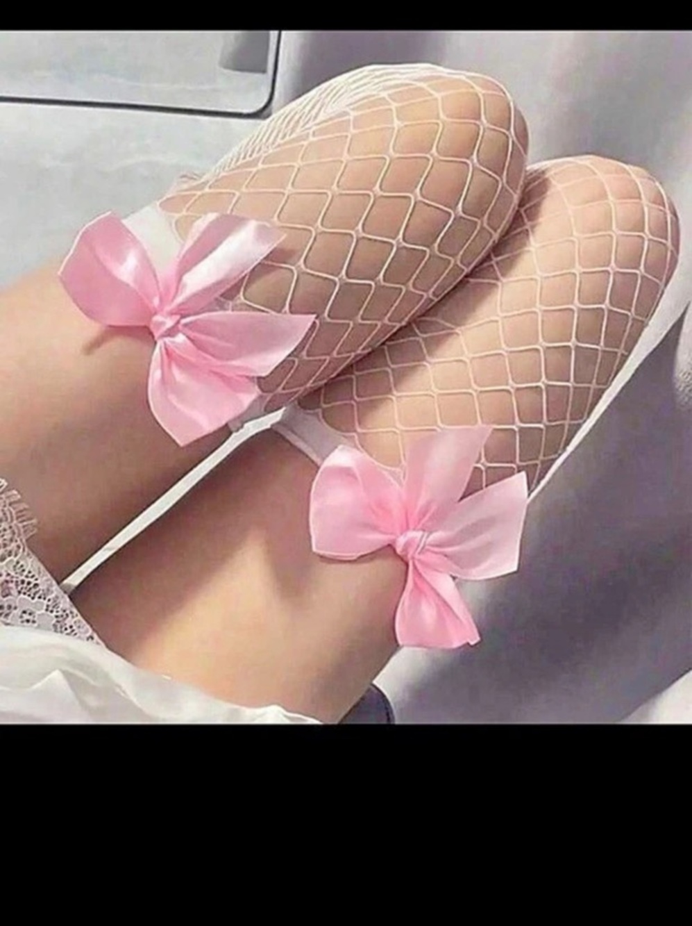 Fishnet Thigh Highs with Pink Bows